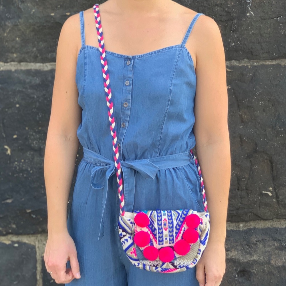 Pom Pom Flap Cross Body Bag